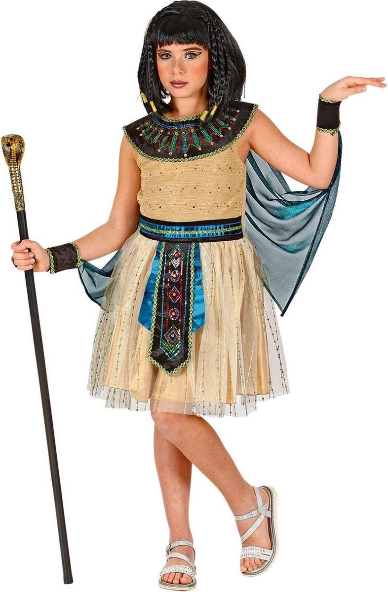 Egypte Kostuum | Egyptische Koningin Van De Nijl Farao | Meisje | Maat 158 | Carnaval kostuum | Verkleedkleding